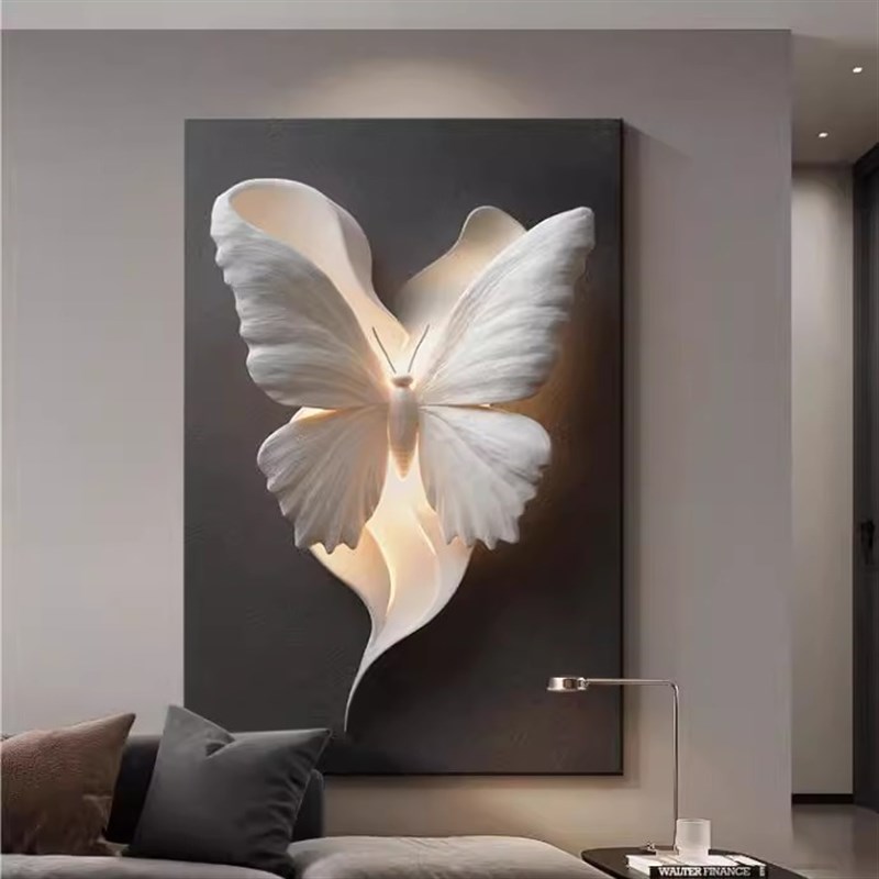 抽象蝴蝶肌理立体感客厅装饰画沙发背景墙挂画高档玄关壁画落地画图片