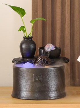 小型桌面流水摆件循环水风水轮水车转运球招财客厅电视柜边几装饰