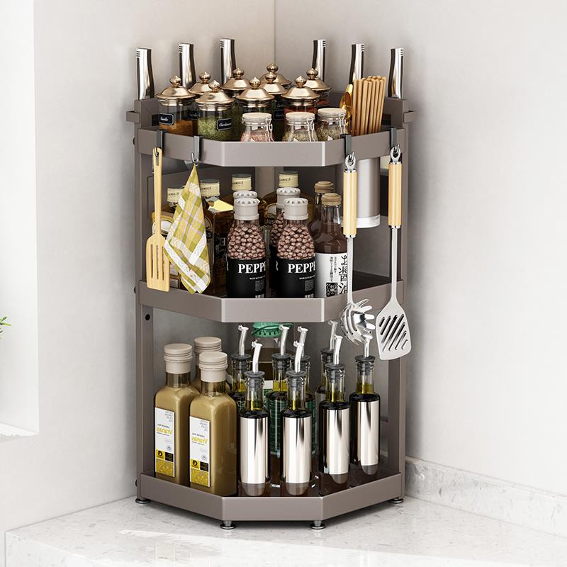 枪灰色厨房置物架台面家用转角三角架子调料盐调味罐调味料收王金