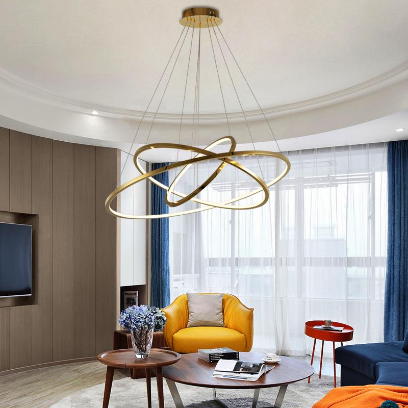 复式楼客厅大吊灯不锈钢轻奢简约别墅loft公寓跃层楼梯间圆环形灯