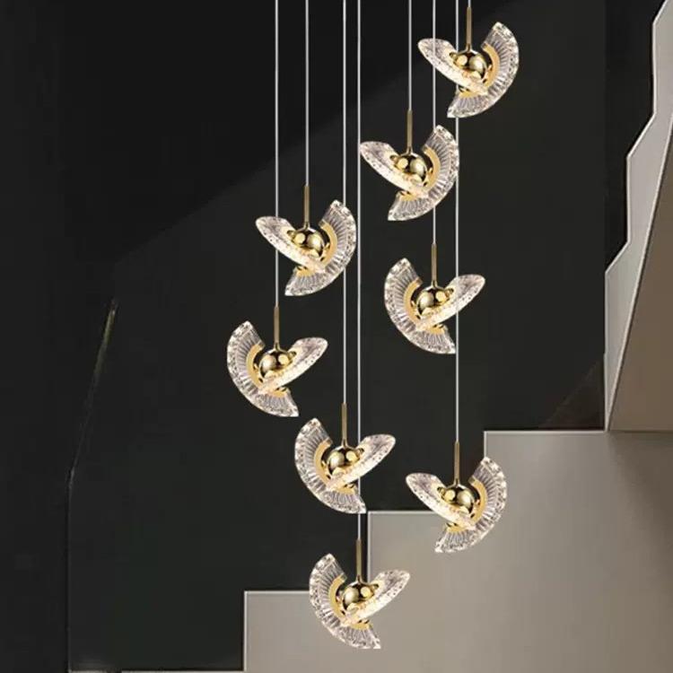 现代简约楼梯吊灯别墅公寓复式楼led长吊灯旋转中空楼梯间灯具