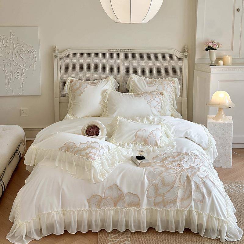 2024新款140支棉蕾丝花边刺绣四件套-月光女神1.8m床单款四件套