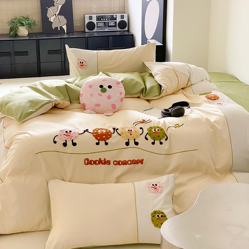 曲奇卡通100支纯棉长绒棉四件套全棉被套公主风儿童床单床上用品