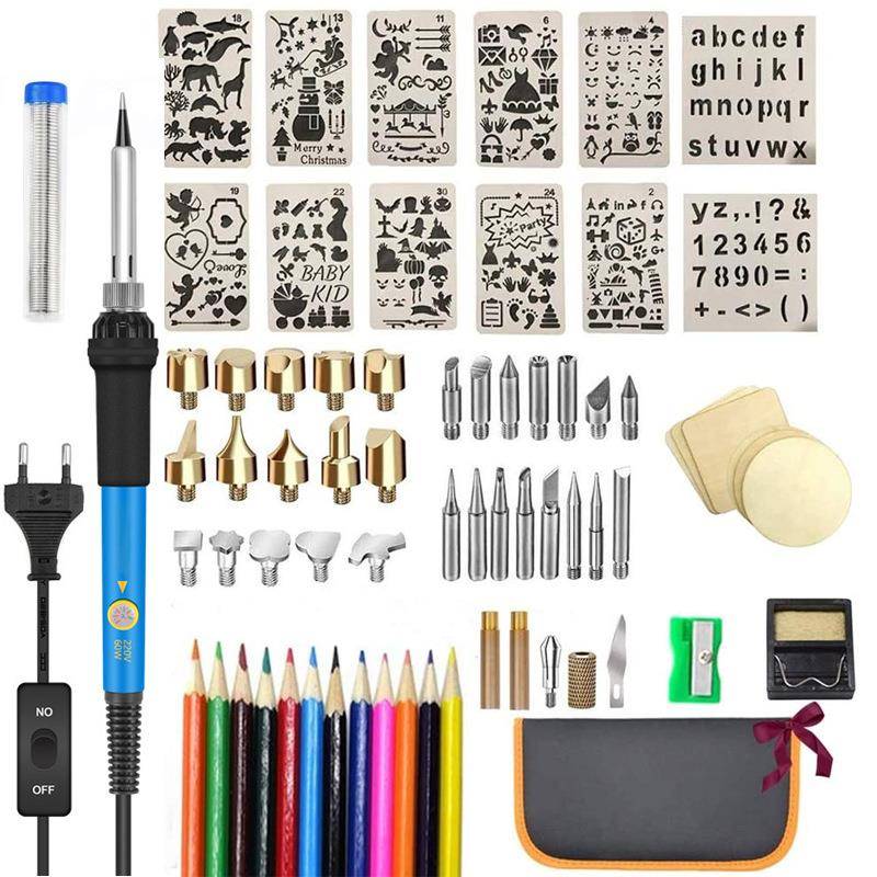 76Pcs木材烧制套件60w调温电烙铁烙画压花/雕刻/焊接烙铁套件