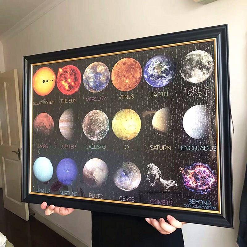 E0PB拼图框70×50实木1000片拼图框架平简约复古拼图相框3djp