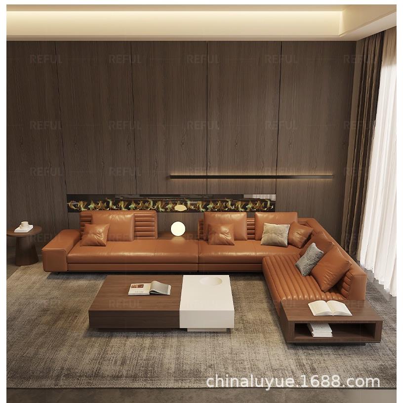 意式极简真皮沙发轻奢现代简约客厅大户型别墅钢琴键转角羽绒沙发