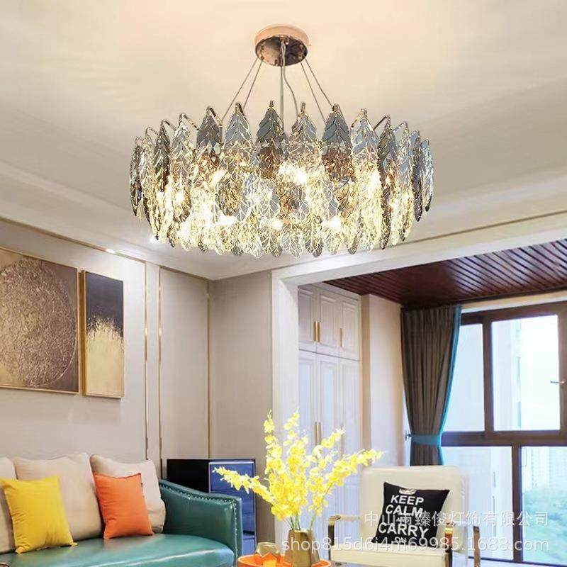 轻奢水晶吊灯高档大气客厅灯餐厅卧室后现代个性创意树叶网红灯饰