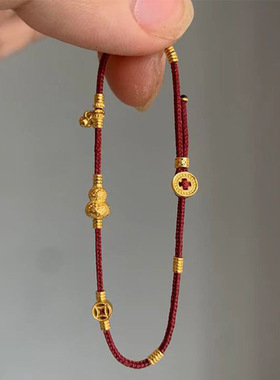 新中式复古金色葫芦手链小众设计高级感红绳古风编织手绳饰品批发