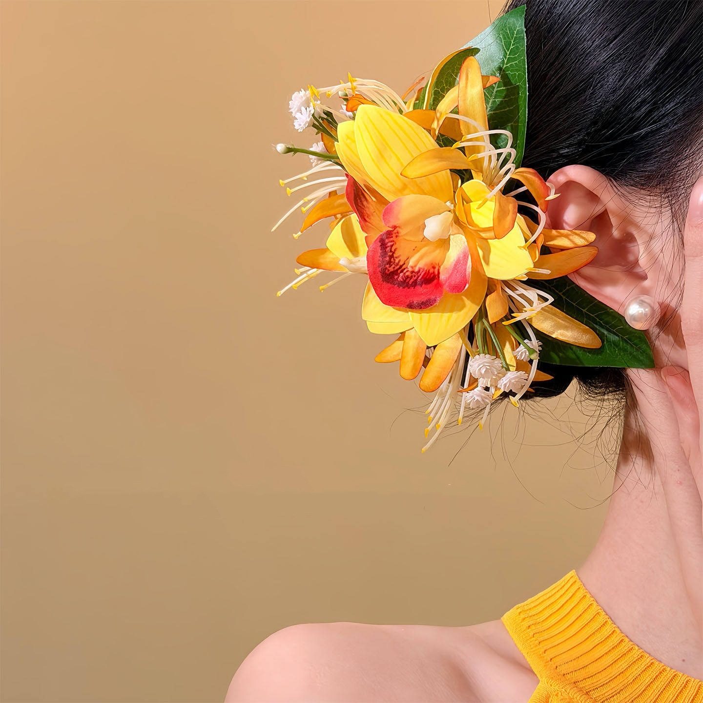 落日虞美人超仙氛围感黄色花朵发夹女高级感头饰侧边发卡头花,饰品/流行首饰/时尚饰品新,民族风发饰,淘宝优惠券,粉丝福利购,淘宝优惠卷