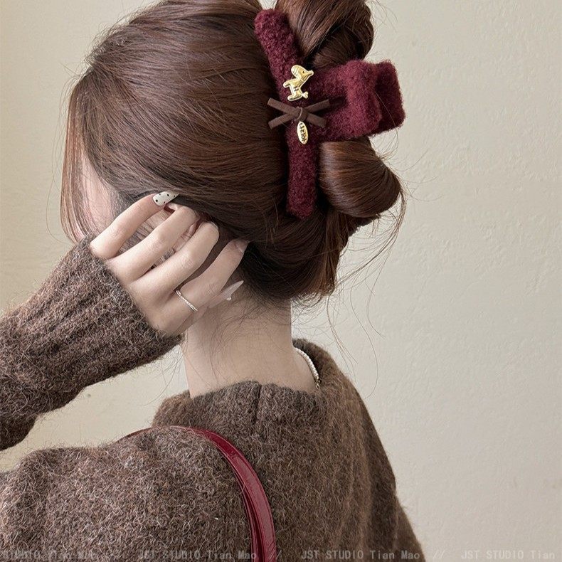 韩系秋冬毛绒小马发夹女2026新款后脑勺时尚大号抓夹鲨鱼夹子发卡,饰品/流行首饰/时尚饰品新,民族风发饰,淘宝优惠券,粉丝福利购,淘宝优惠卷