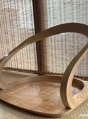 榻榻米椅子无腿靠背日式椅子懒人飘窗和室椅扶手床上靠椅实木座椅