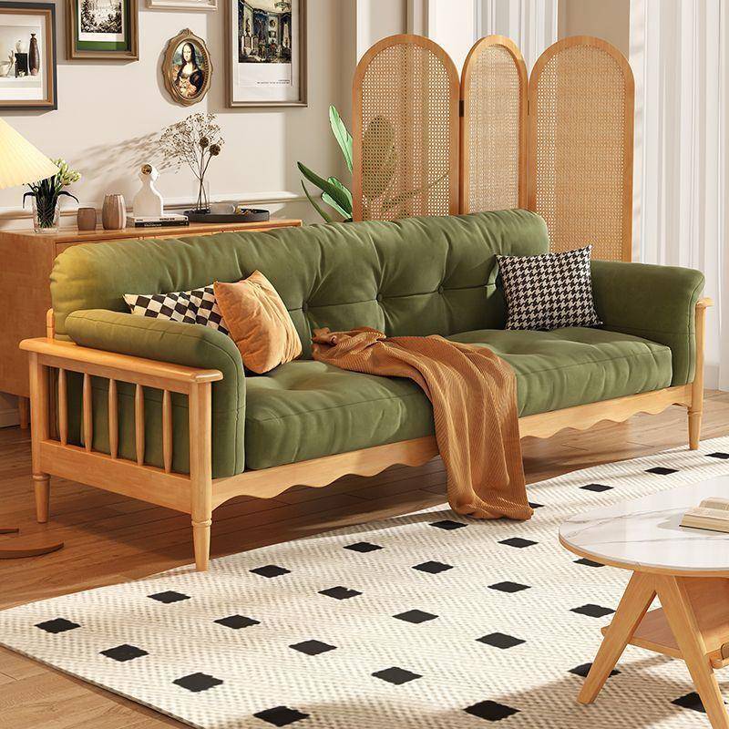 法式实木云朵沙发复古风三人位小户型新中式古奶油风直排布艺沙发