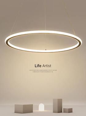 极简圆形餐厅吊灯超亮现代简约led创意黑色铝材圆圈个性照明灯具