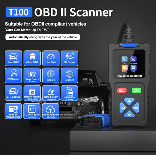 跨境新品T100 汽车故障诊断仪obd2 elm327扫描仪 支持多语言