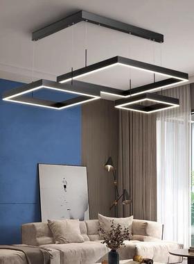 后现代简约吊灯轻奢大气客厅卧室餐厅灯黑色方框组合三色光led灯