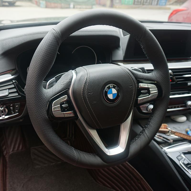 汽车真皮反绒磨砂手缝方向盘长绒翻毛皮四季防滑专用缝制把套