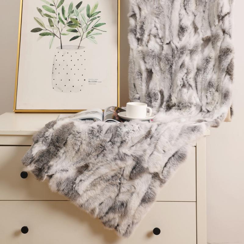 现代简约真兔毛皮划床尾搭巾客厅沙发盖毯床上装饰毯样板房间软装