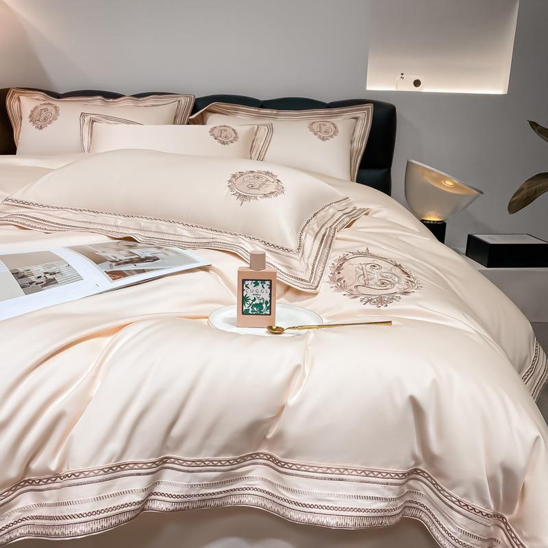 纯棉被套100支刺绣床上用品全棉轻奢四季款长绒棉四件套床单北欧