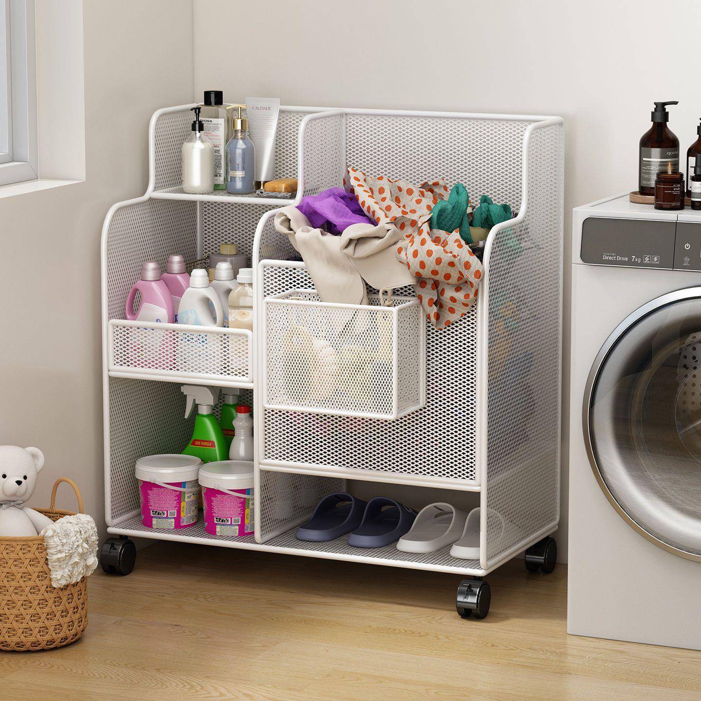 可移动脸盆架置物架落地式可调节卫生间浴室洗衣机旁推车收纳架子