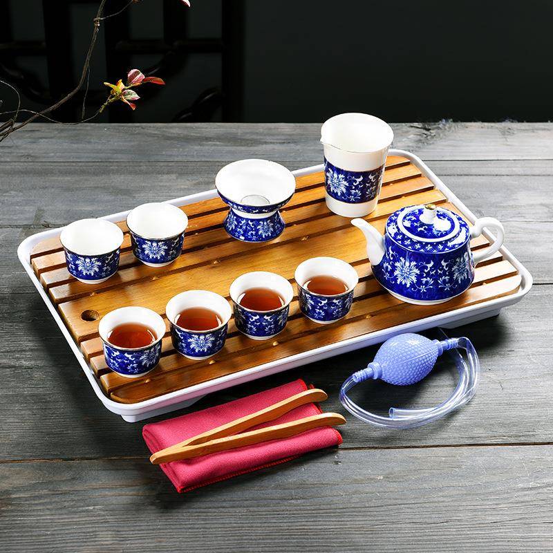 豹霖日式茶具套装茶盘整套茶壶盖碗茶杯青花瓷竹制排蓄家用简约