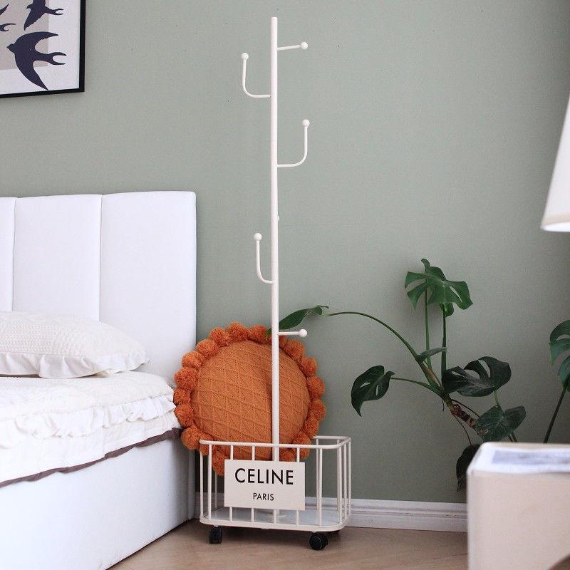 卧室简易可移动落地挂衣架小户型收纳篮浴室脏衣蓝轻奢小型衣帽架
