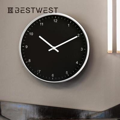 Bestwest创意北欧简约客厅卧室金属黑色挂钟时钟表软装饰品壁钟