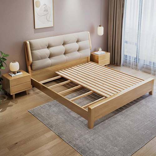 简约北欧实木床1米8主卧双人床带软靠现代次卧儿童床1米5单人床架