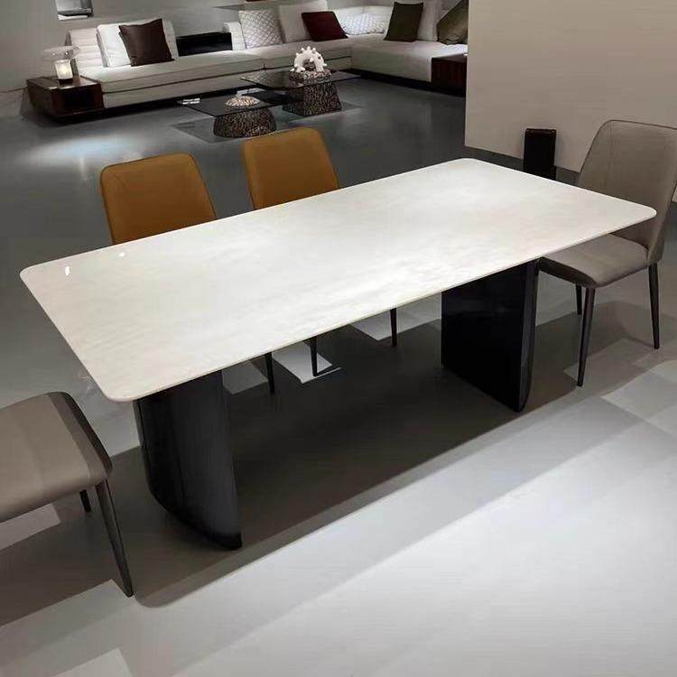 餐厅家用设计师长方形天然奢石卡里冰玉天然石餐桌天然大理石饭桌