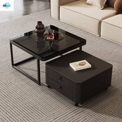 新款茶几现代轻奢岩板方形客厅可移动带轮家用小户型简约网红组合