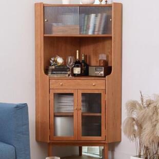 现代简约实木转角柜黑胡桃木樱桃木三角拐角柜原木储物边角