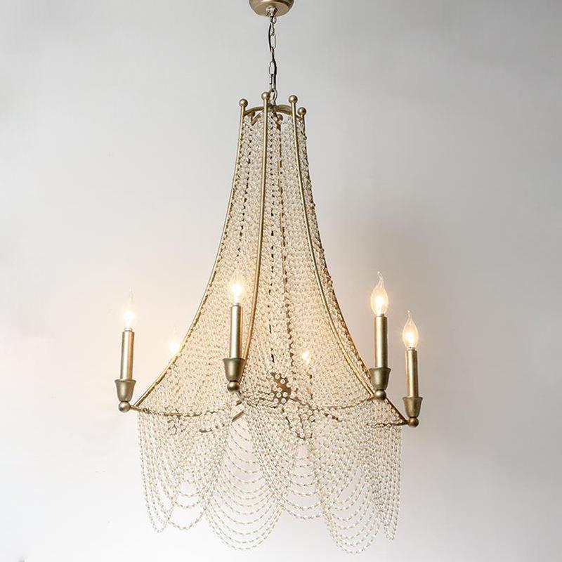 美式长吊灯复式楼别墅loft公寓挑空大客厅灯水晶餐厅法式楼梯灯具