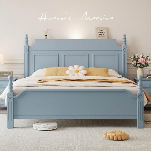 出租房用双人床白蜡木实木床北欧大床全实木床加床垫一米五实木床