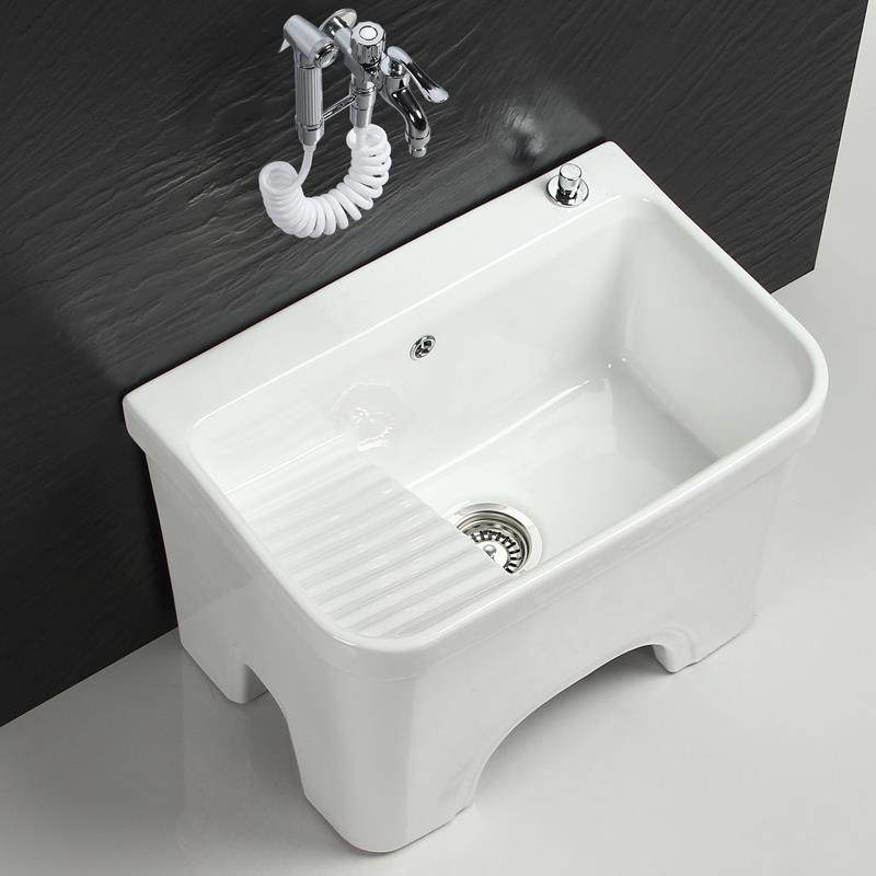 cs新款大号陶瓷拖把池阳台拖布池墩布池洗拖把池带搓衣板洗衣池台