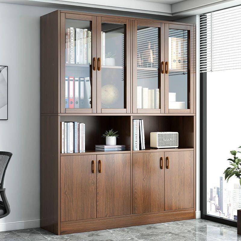 书柜带玻璃门置物架落地展示柜靠墙储物柜书架客厅收纳柜子置威东