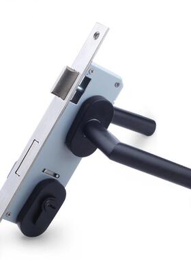 不锈钢窄边门框平开门锁办公室高隔断隐框门分体锁黑色椭圆执手锁