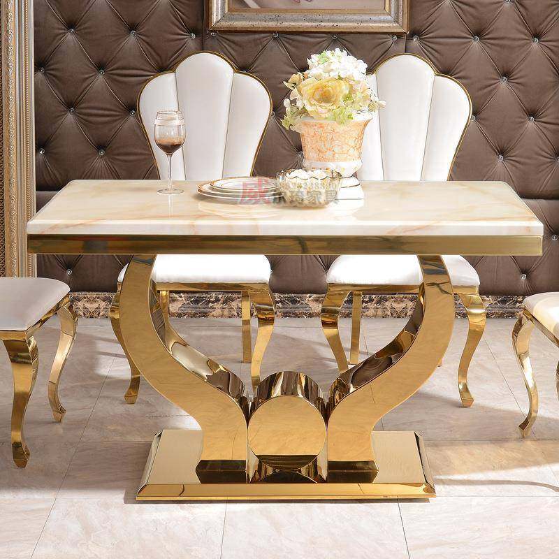 轻奢金色不锈钢大理石餐桌现代酒店宴会西餐厅小户型客厅桌椅组合,基础建材,脚轮/万向轮,淘宝优惠券,粉丝福利购,淘宝优惠卷