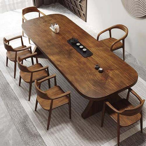 新中式实木茶桌全实木餐桌餐厅吃饭桌子办公室茶楼会客功夫泡茶桌