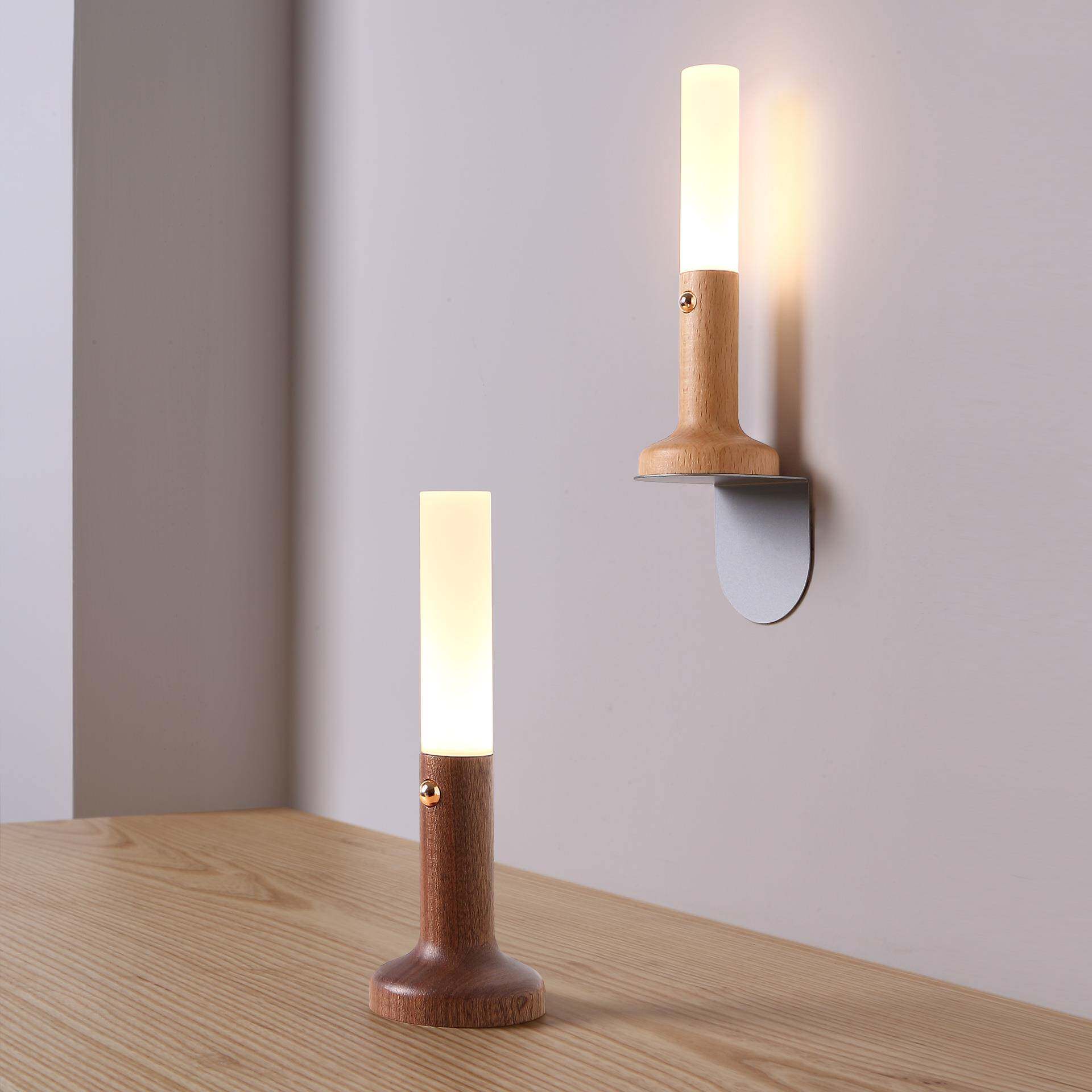 现代简约原木充电免布线走廊床头客厅喂奶小夜灯LED壁灯台灯