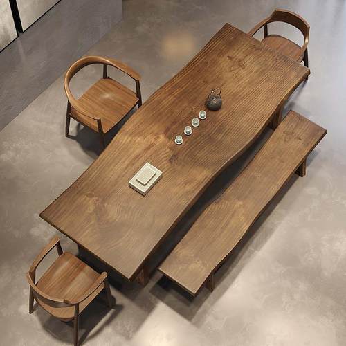 北欧实木茶桌椅组合大板茶台客厅家用原木茶几阳台不规则泡茶桌子