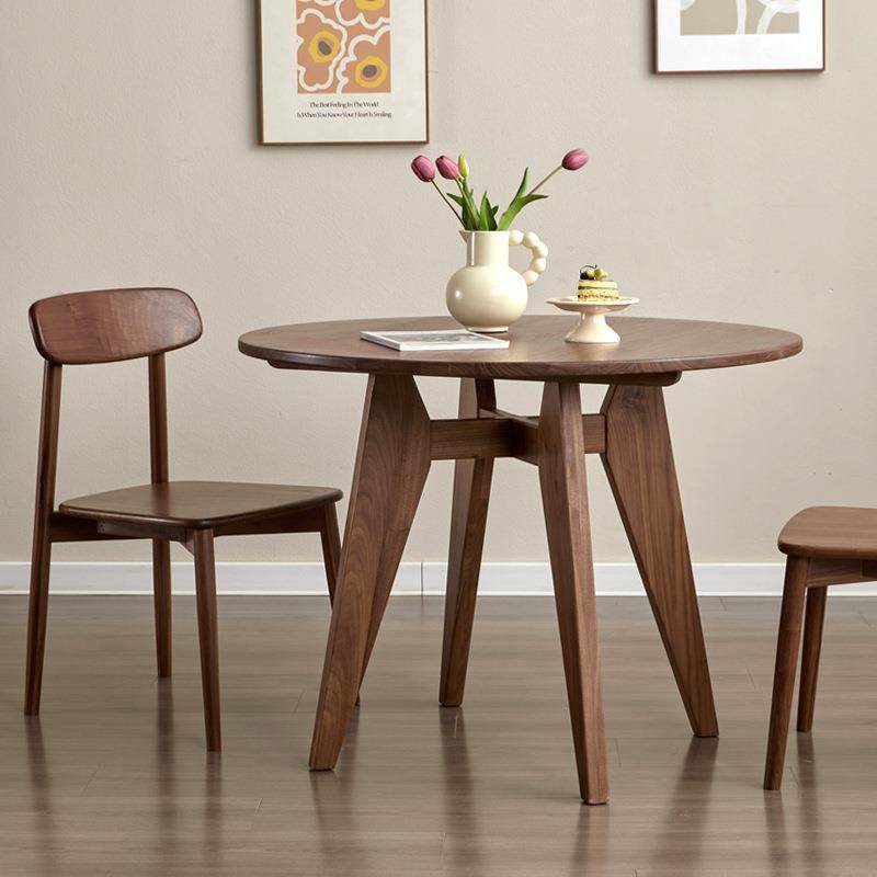 北欧简约实木黑胡桃木圆桌白橡木樱桃木小户型餐桌现代简约茶桌