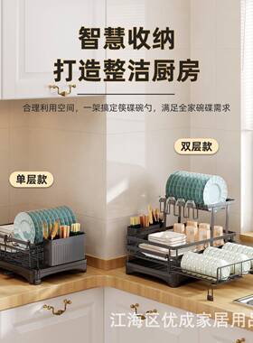 可折叠厨房置物架台面碗碟沥水架厨房收纳餐具杯筷家用厨房整理架