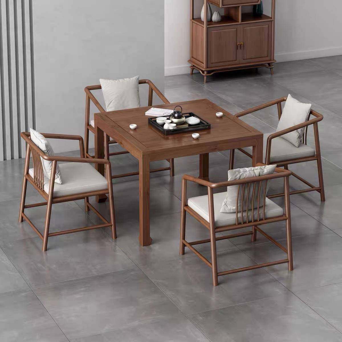 新中式实木茶台组合办公室棋牌室正方形茶桌组合实木茶馆泡茶桌