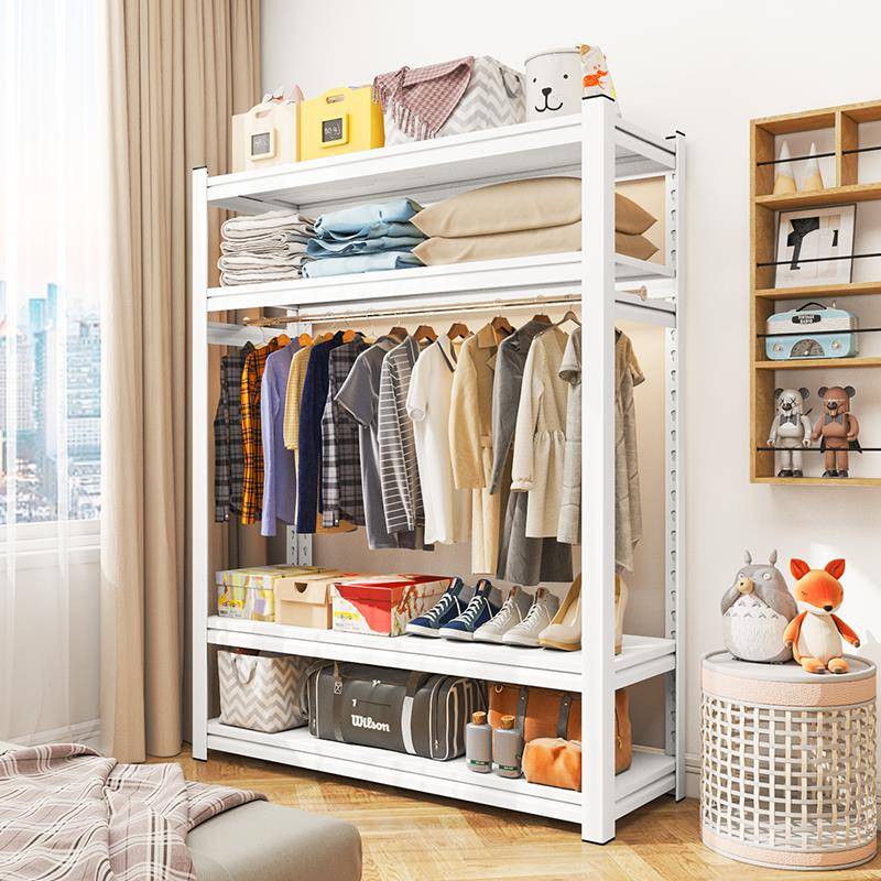 家用货架衣柜卧室简易开放式衣帽架落地挂架多层置物架金属出租房