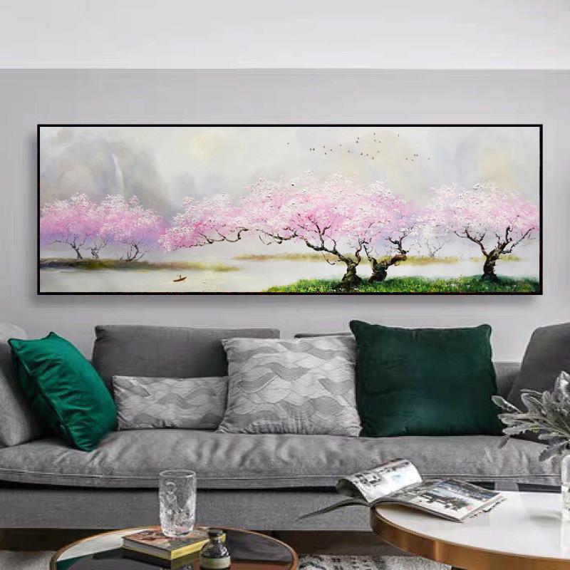 纯手绘油画新中式客厅卧室床头风景装饰画手工绘制桃花源成品挂画