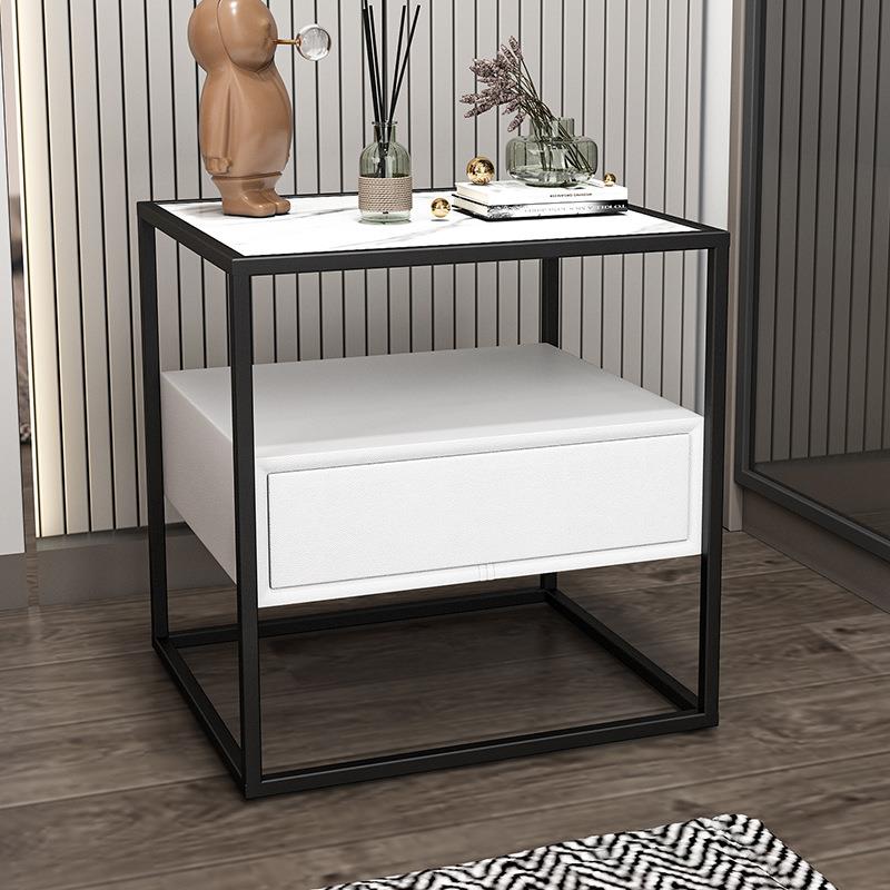 北欧网红玻璃铁艺轻奢床头柜现代简约卧室床边柜置物架小型收纳柜