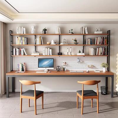 北欧实木书桌学生家用写字桌卧室书柜一体桌子带书架洞洞板电脑桌