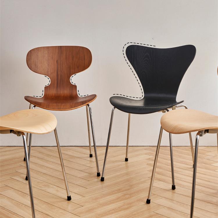 伽罗生活C07柚木弯板金属椅7号椅Vintage铁艺弹性背板蚂蚁椅实木