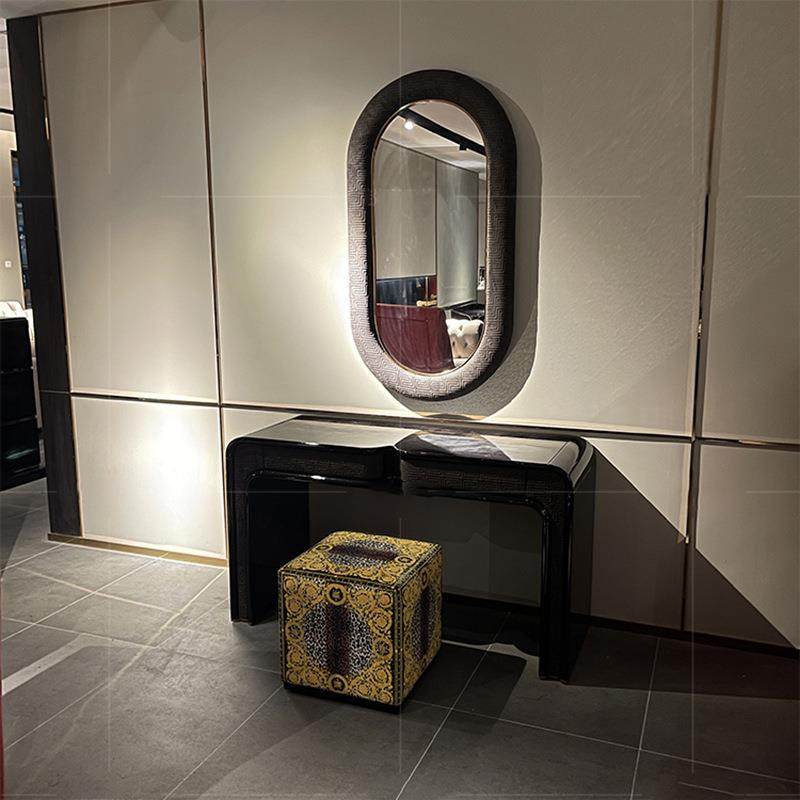 威登家具 轻奢实木梳妆台 带抽屉隔断柜带镜子化妆台门厅储物柜