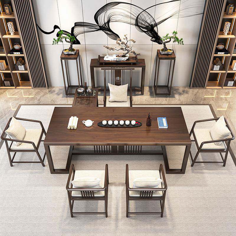 新中式实木茶桌全套家用原木大板茶台办公室茶桌椅阳台泡茶桌茶几