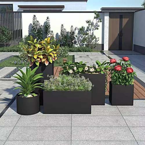 户外绿植铁艺花箱阳台露台室外金属种植箱别墅庭院成品组合花坛